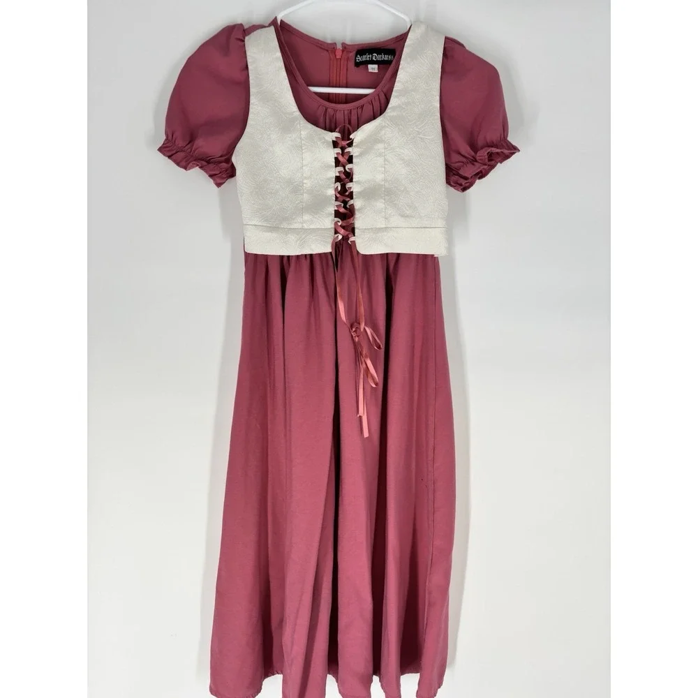 Scarlet Darkness Girls RenFaire Lace-Up Dress 7 Pink Dirndl Oktoberfest Costume